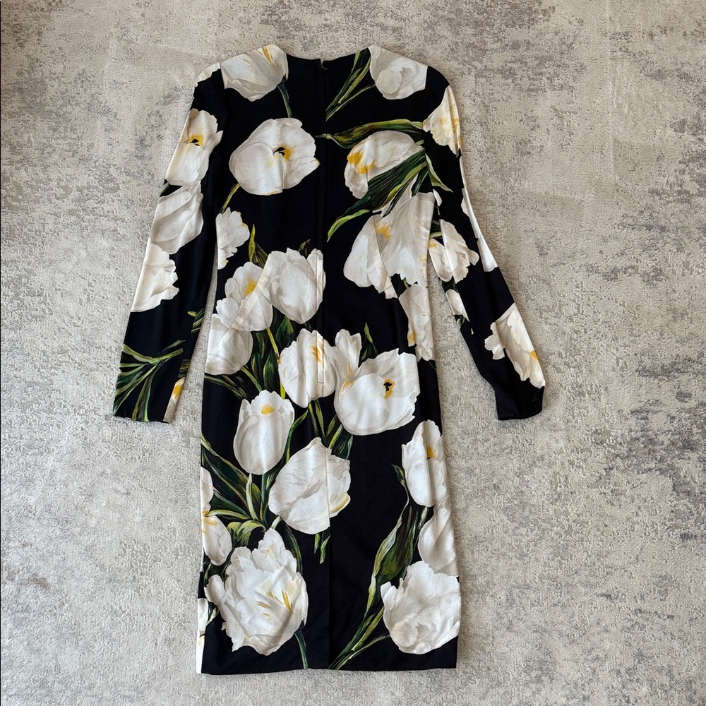 Dolce & Gabbana Black and White Floral Long Sleeve Dress - Picture 4 of 6